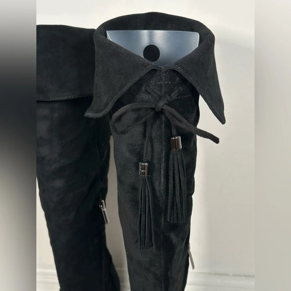 Karl Lagerfeld Boots Black Suede Knee-High Size 5.5